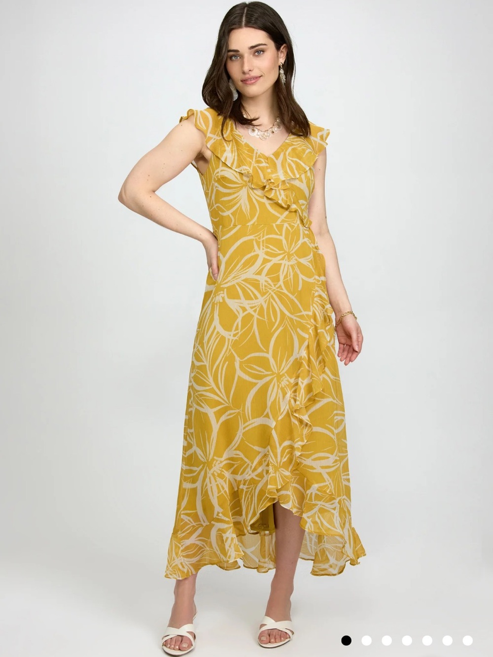 Laura Floral Chiffon Maxi Dress Yellow Pattern
